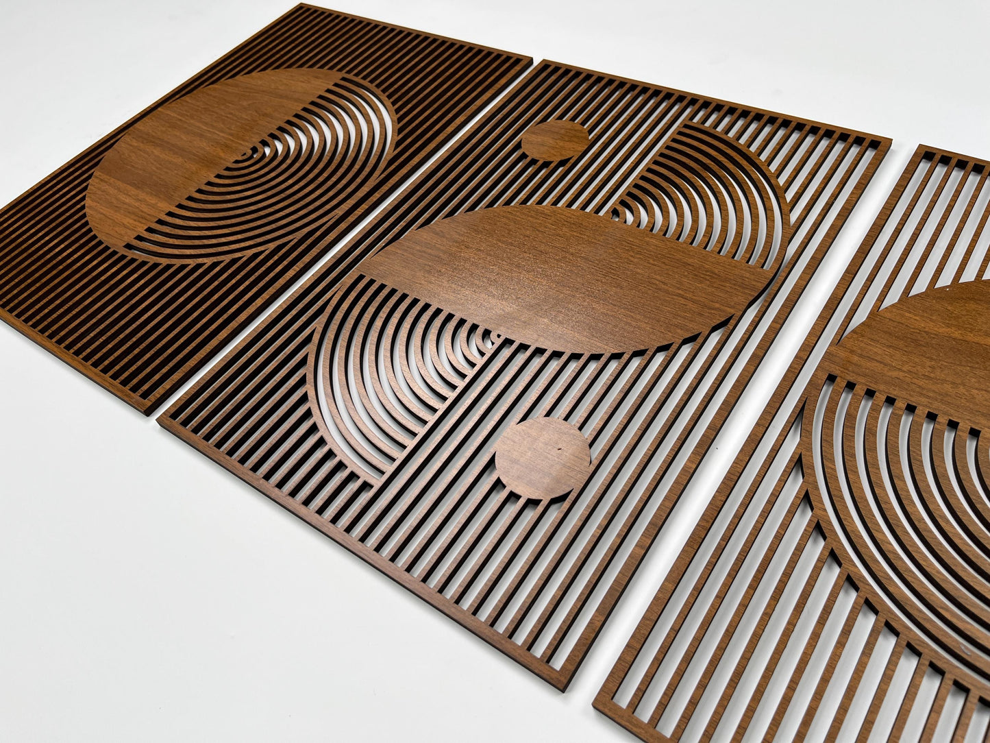 Boho Wood Wall Art Bauhaus Style, Abstract Wooden Wall Art, Large Mid Century Modern Decor, 3 Geometric Wood Wall Panel Set, Home Gift #54