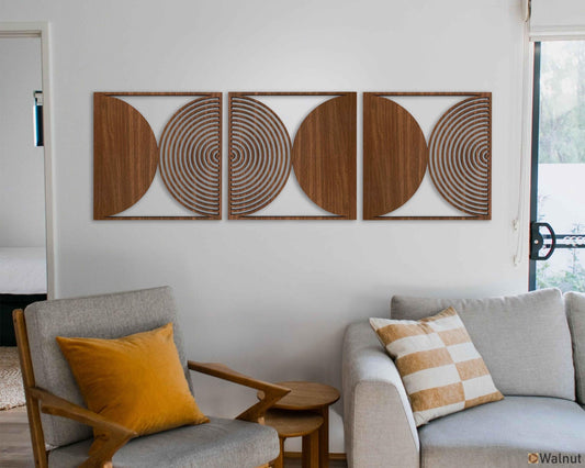 Geometric Wood Wall Art Large, Mid-century Modern Wall Decor, Circular Panels For Bedroom Or Living Room, Rustic Boho Wood Wall Accent #59