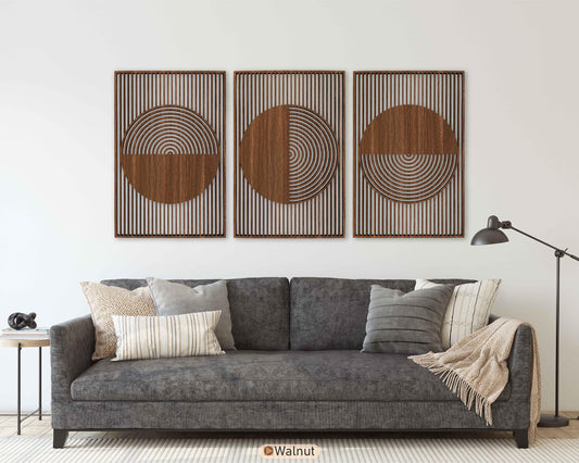 Mid Century Modern Geometric Wood Wall Art Set, Scandinavian Circle Wooden Wall Decor, Oversized Art Deco Wall Hanging, First Home Gift #90