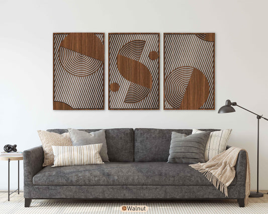 Mid Century Modern Wood Wall Art, Extra Large Geometric Boho Wooden Decor, Abstract Diagonal Circle Panels, Designer Housewarming Gift #92