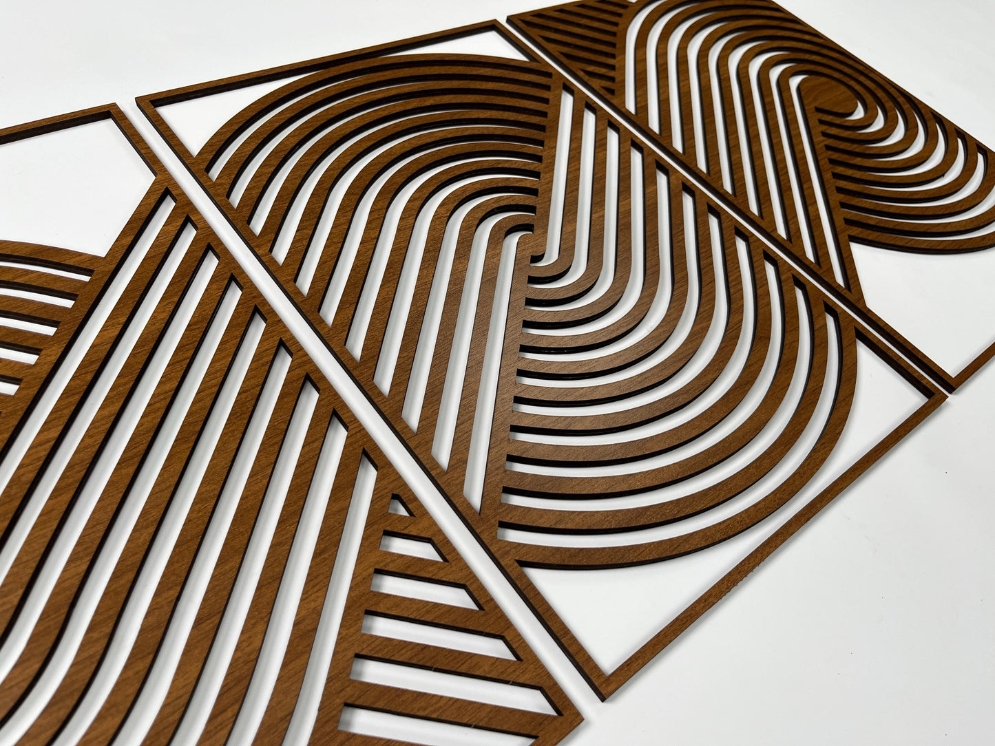 Geometric Flow Wood Wall Art, Abstract Curved Line Triptych Panels, Mid Century Modern Wooden Wall Decor, Large Boho Housewarming Gift #96