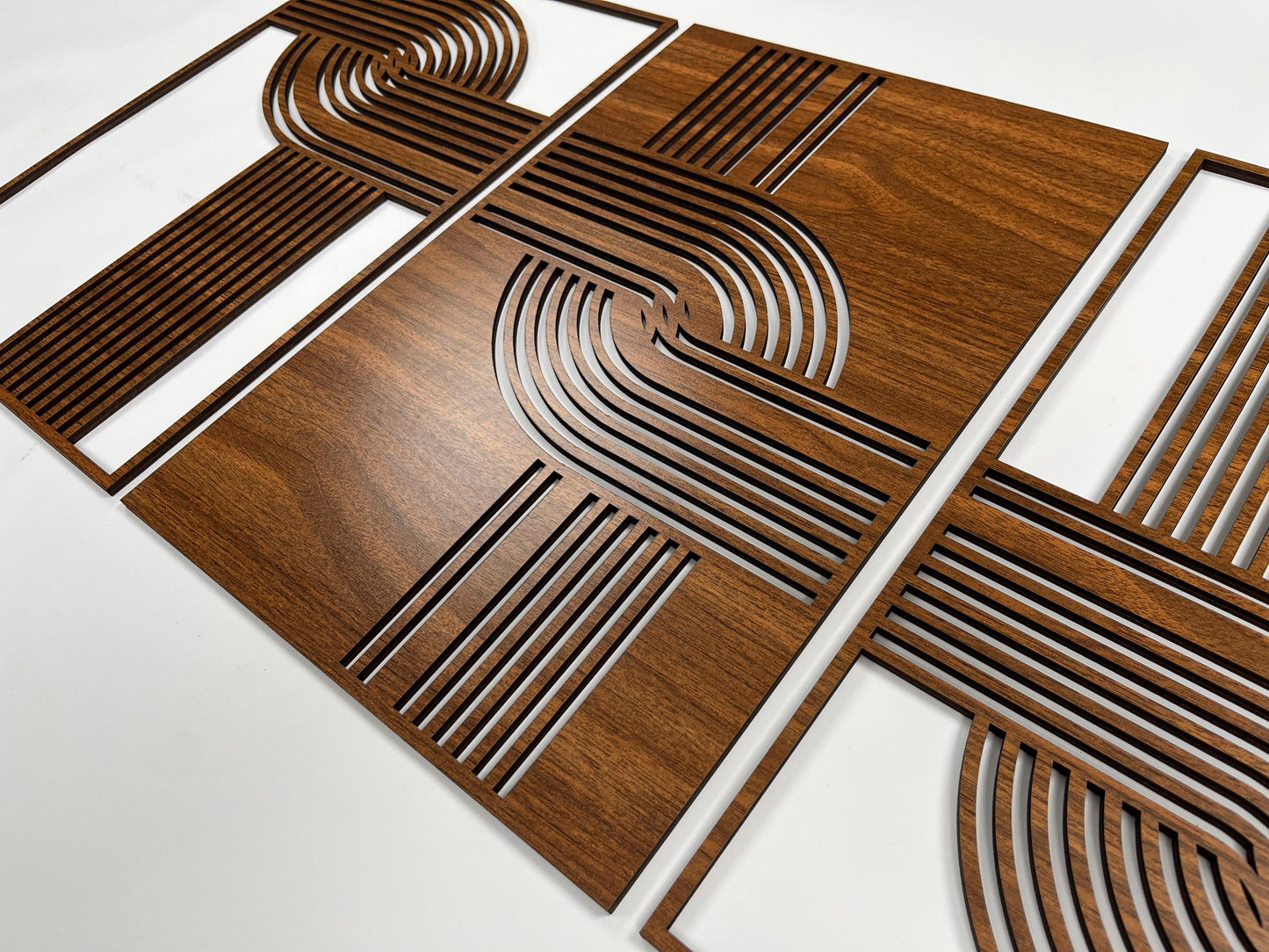 Abstract Wood Wall Art Set Of 3, Geometric Curved Line Decorative Panels, Mid Century Modern Wooden Decor, Scandinavian New House Gift #89