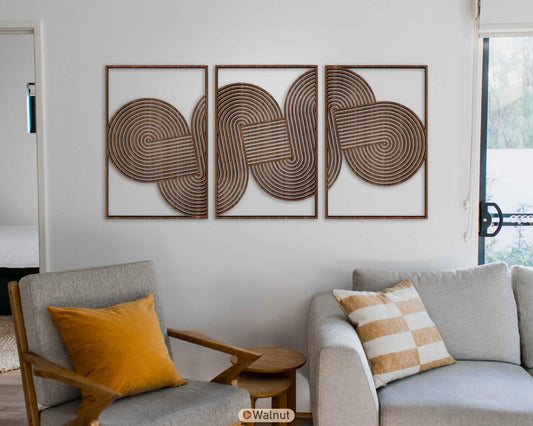 Minimalist Wood Wall Art Set Of 3, Geometric Curved Loop Wooden Line Decor, Midcentury Modern Wall Panel, Abstract Boho Housewarming Gift 97