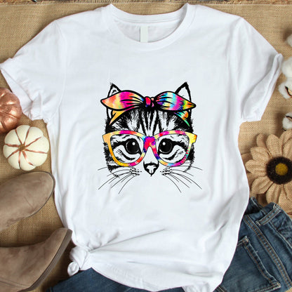 Cute Cat Face Tie Dye Glasses Shirt, Mothers Day Gift TShirt, Black Cat Shirt, Cat Lovers Tee, Cat Mama Shirt, Cat Lover Gift, Cat Owner Tee