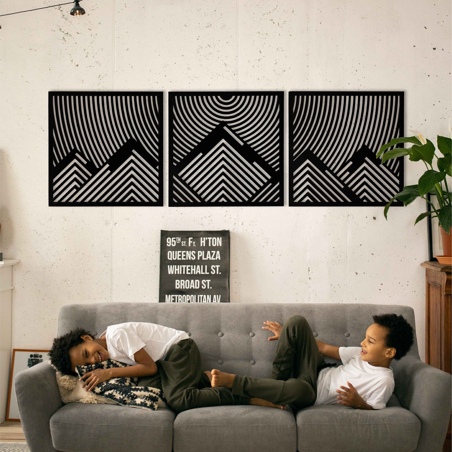 Geometric Mountain Wooden Wall Art, Large Wood Wall Art Of Mountain Wood Wall Decor Over The Bed 3 Piece Mountain Wall Art Gift For The Home