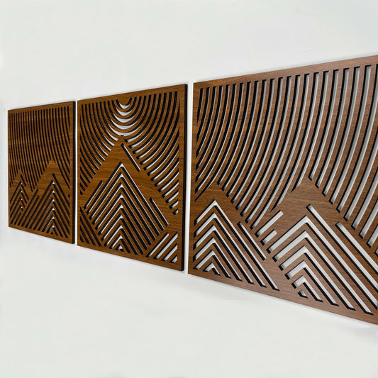 Geometric Mountain Wooden Wall Art, Large Wood Wall Art Of Mountain Wood Wall Decor Over The Bed 3 Piece Mountain Wall Art Gift For The Home