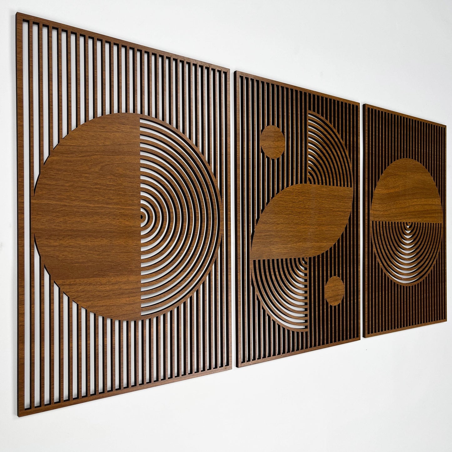 Boho Wood Wall Art Bauhaus Style, Abstract Wooden Wall Art, Large Mid Century Modern Decor, 3 Geometric Wood Wall Panel Set, Home Gift #54
