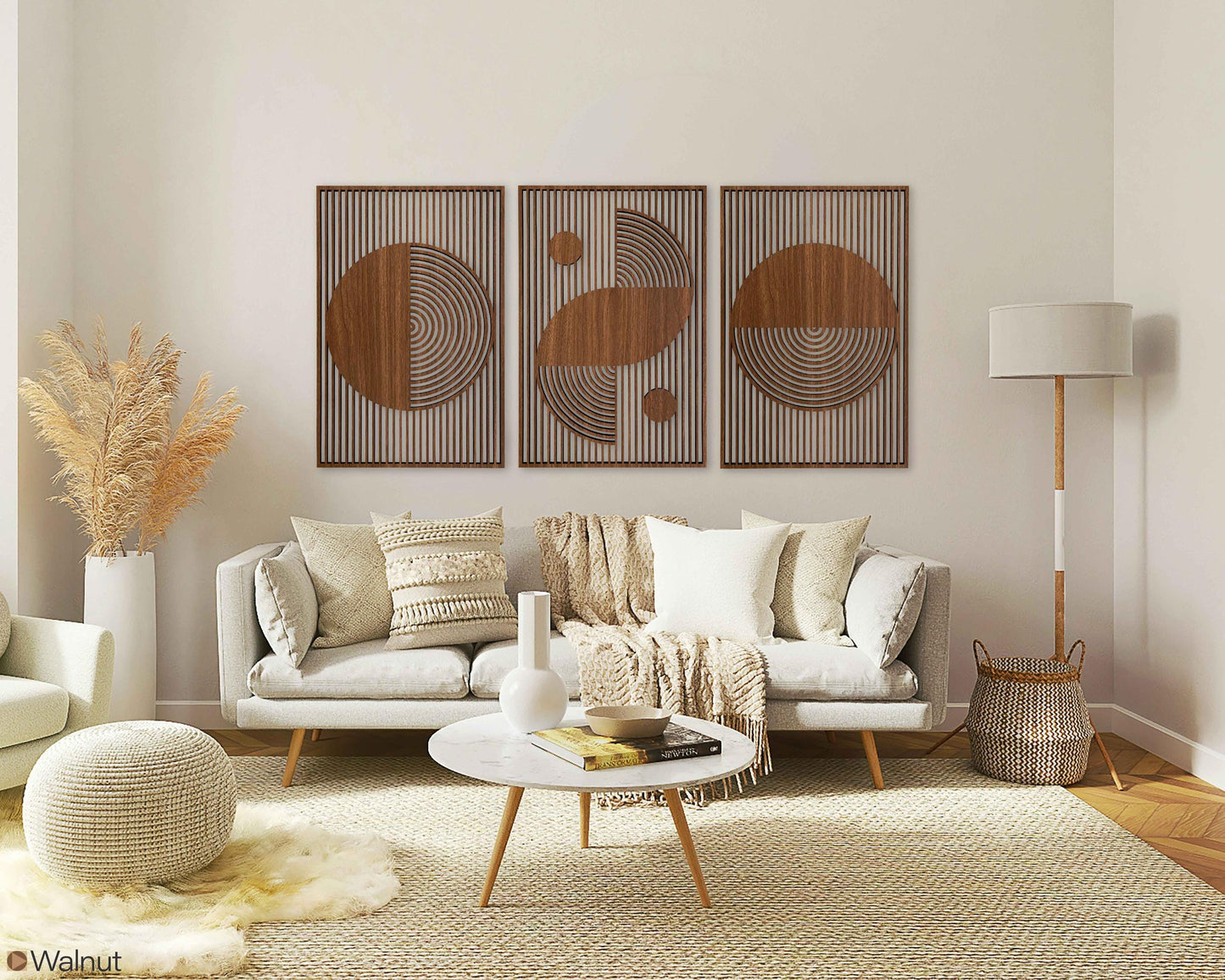 Boho Wood Wall Art Bauhaus Style, Abstract Wooden Wall Art, Large Mid Century Modern Decor, 3 Geometric Wood Wall Panel Set, Home Gift #54