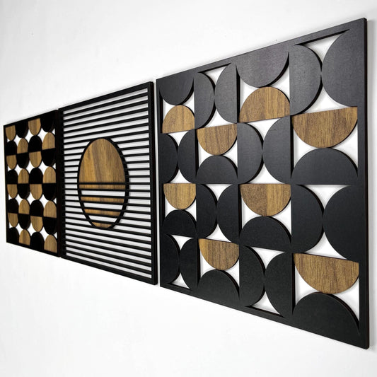 Geometric Bauhaus Wooden Wall Decor Set, Bauhaus Style Aesthetic Wood Panels, Abstract Mid Century Wall Art For Inrerior Decoration #85