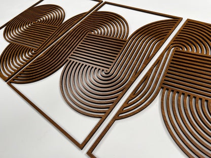 Minimalist Wood Wall Art Set Of 3, Geometric Curved Loop Wooden Line Decor, Midcentury Modern Wall Panel, Abstract Boho Housewarming Gift 97