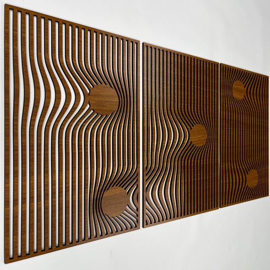 Abstract Wood Wall Art With Set Of 3 Gravity Flow, Scandinavian Mid Century Modern Wall Panels, Minimalist Wooden Wall Decor, Home Gifts #98