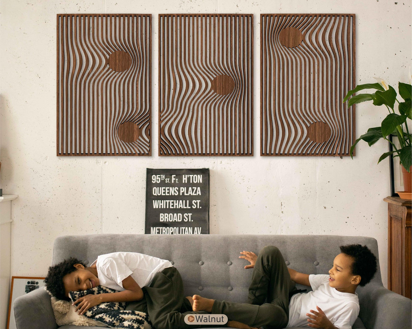 Abstract Wood Wall Art With Set Of 3 Gravity Flow, Scandinavian Mid Century Modern Wall Panels, Minimalist Wooden Wall Decor, Home Gifts #98
