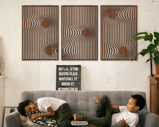 Abstract Wood Wall Art With Set Of 3 Gravity Flow, Scandinavian Mid Century Modern Wall Panels, Minimalist Wooden Wall Decor, Home Gifts #98