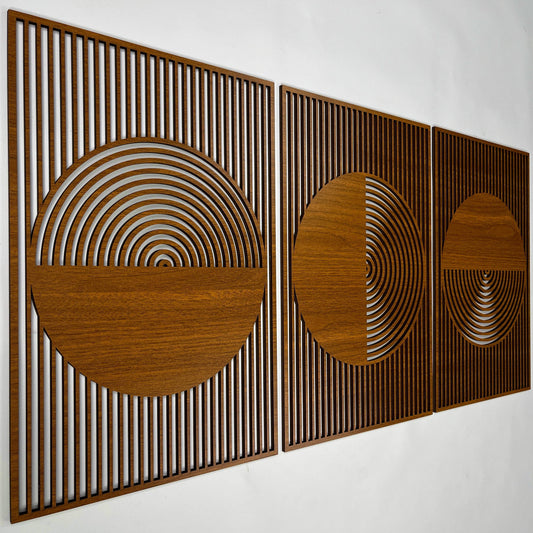Mid Century Modern Geometric Wood Wall Art Set, Scandinavian Circle Wooden Wall Decor, Oversized Art Deco Wall Hanging, First Home Gift #90