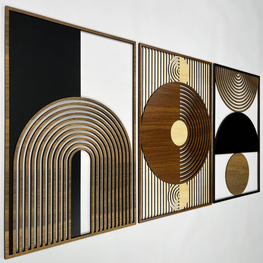 Mid Century Modern Wood Wall Art, Abstract Scandinavian Wooden Wall Decor, Geometric Boho Wall Panels, Contemporary Home Accents Gift #116