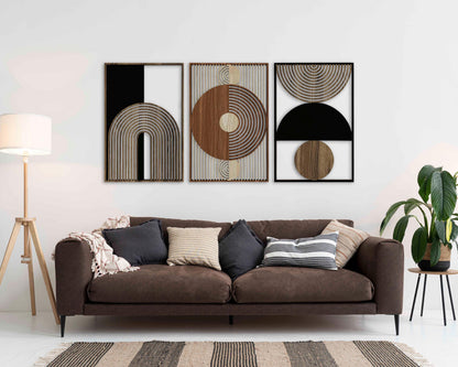 Mid Century Modern Wood Wall Art, Abstract Scandinavian Wooden Wall Decor, Geometric Boho Wall Panels, Contemporary Home Accents Gift #116