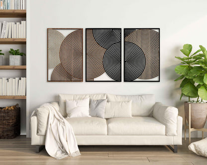 Textured Wood Wall Art With Modern Overlapping Circle Design, Mid Century Wall Panels, Abstract Geometric Wooden Decor, Boho Home Gift #115