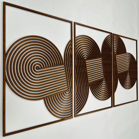 Minimalist Wood Wall Art Set Of 3, Geometric Curved Loop Wooden Line Decor, Midcentury Modern Wall Panel, Abstract Boho Housewarming Gift 97
