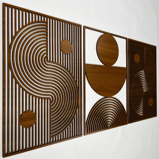 Abstract Symmetrical Wood Wall Art For Mid Century Style House, Large Modern Home Statement Wall Panels, Wooden Decor Housewarming Gift #105