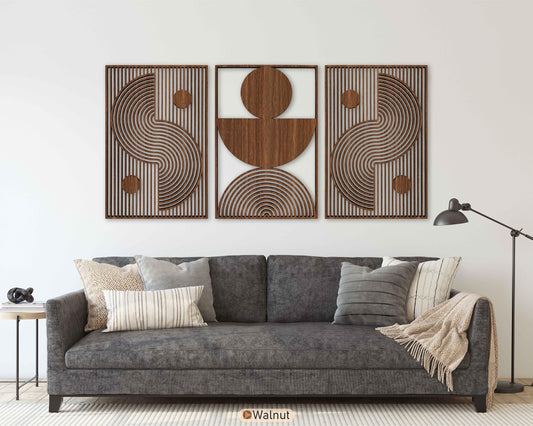 Abstract Symmetrical Wood Wall Art For Mid Century Style House, Large Modern Home Statement Wall Panels, Wooden Decor Housewarming Gift #105