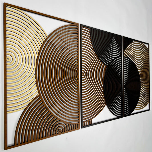 Textured Wood Wall Art With Modern Overlapping Circle Design, Mid Century Wall Panels, Abstract Geometric Wooden Decor, Boho Home Gift #115