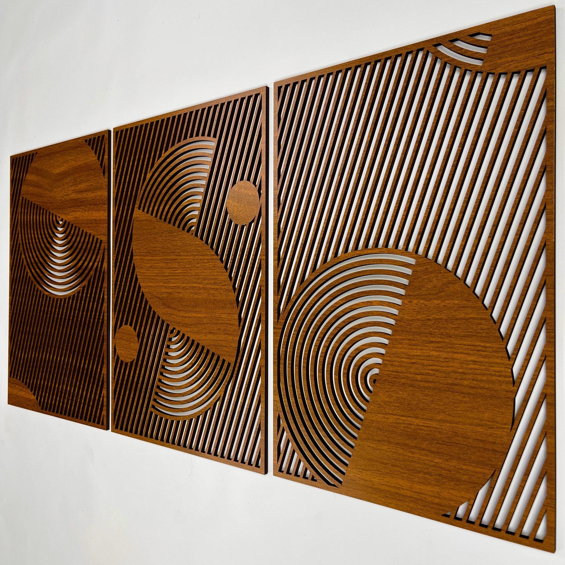 Mid Century Modern Wood Wall Art, Extra Large Geometric Boho Wooden Decor, Abstract Diagonal Circle Panels, Designer Housewarming Gift #92