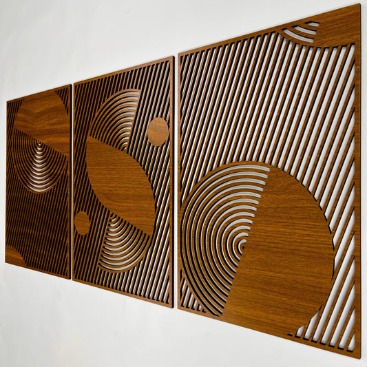 Mid Century Modern Wood Wall Art, Extra Large Geometric Boho Wooden Decor, Abstract Diagonal Circle Panels, Designer Housewarming Gift #92