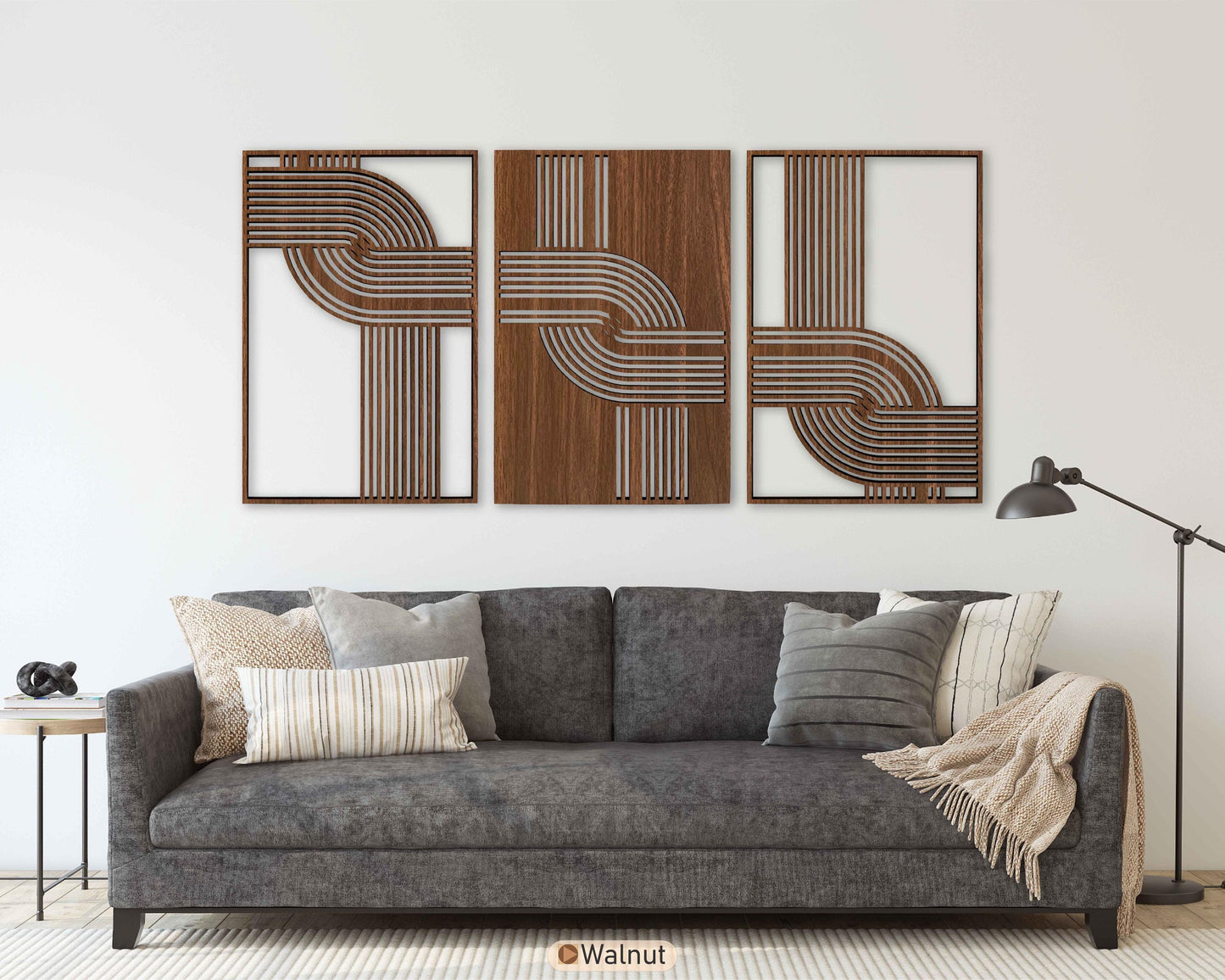 Abstract Wood Wall Art Set Of 3, Geometric Curved Line Decorative Panels, Mid Century Modern Wooden Decor, Scandinavian New House Gift #89