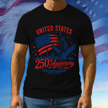 250th Anniversary USA Shirt, American Flag Patriotic Tee, Multicolor Tshirt For 4th Of July Day, 1776 - 2026 Gifts
