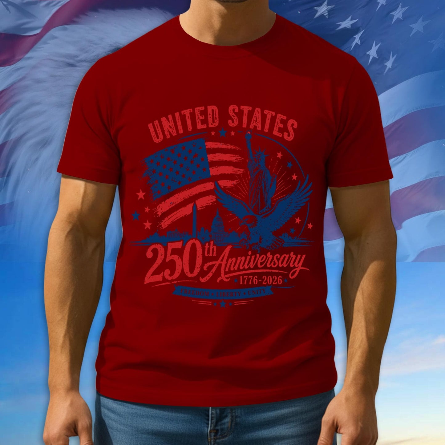 250th Anniversary USA Shirt, American Flag Patriotic Tee, Multicolor Tshirt For 4th Of July Day, 1776 - 2026 Gifts