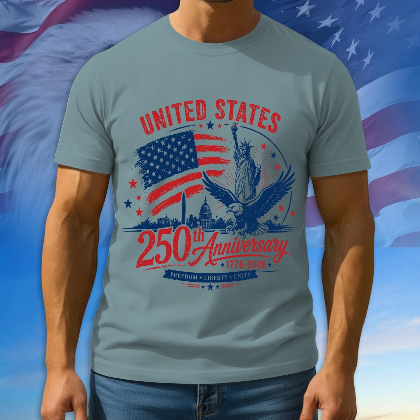 250th Anniversary USA Shirt, American Flag Patriotic Tee, Multicolor Tshirt For 4th Of July Day, 1776 - 2026 Gifts