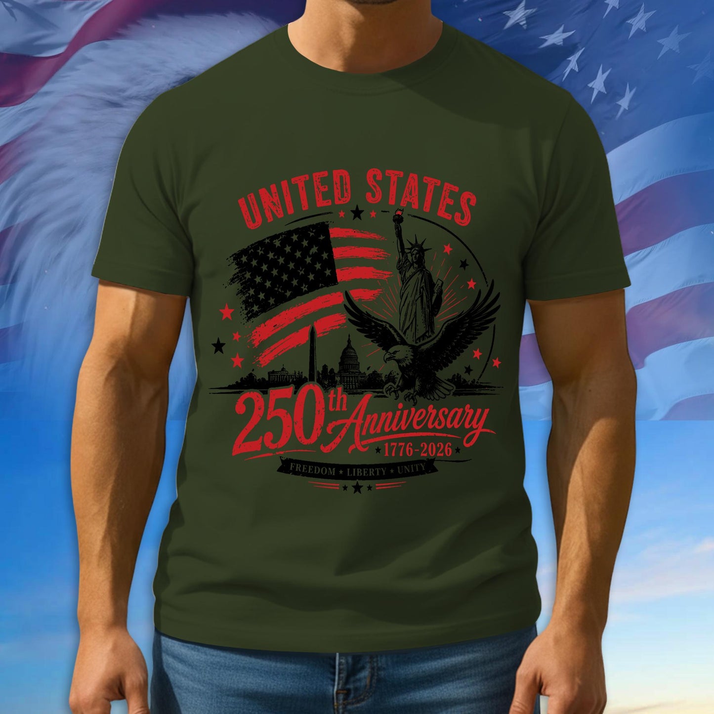 250th Anniversary USA Shirt, American Flag Patriotic Tee, Multicolor Tshirt For 4th Of July Day, 1776 - 2026 Gifts